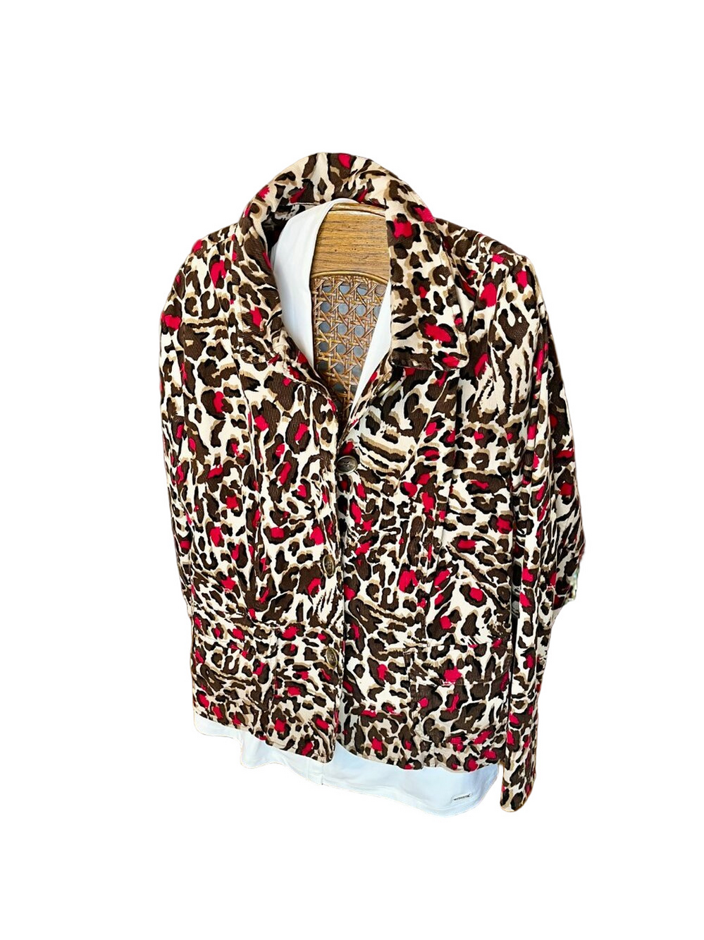 Charter Club Jacket Corduroy Brown Animal Print Collar Pockets Button UP XL